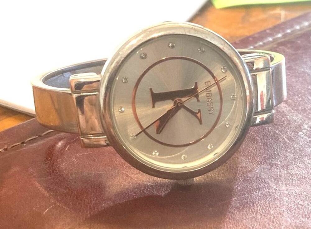 Women's 32mm Silver Tone Embassy Watch, Initial K on Face